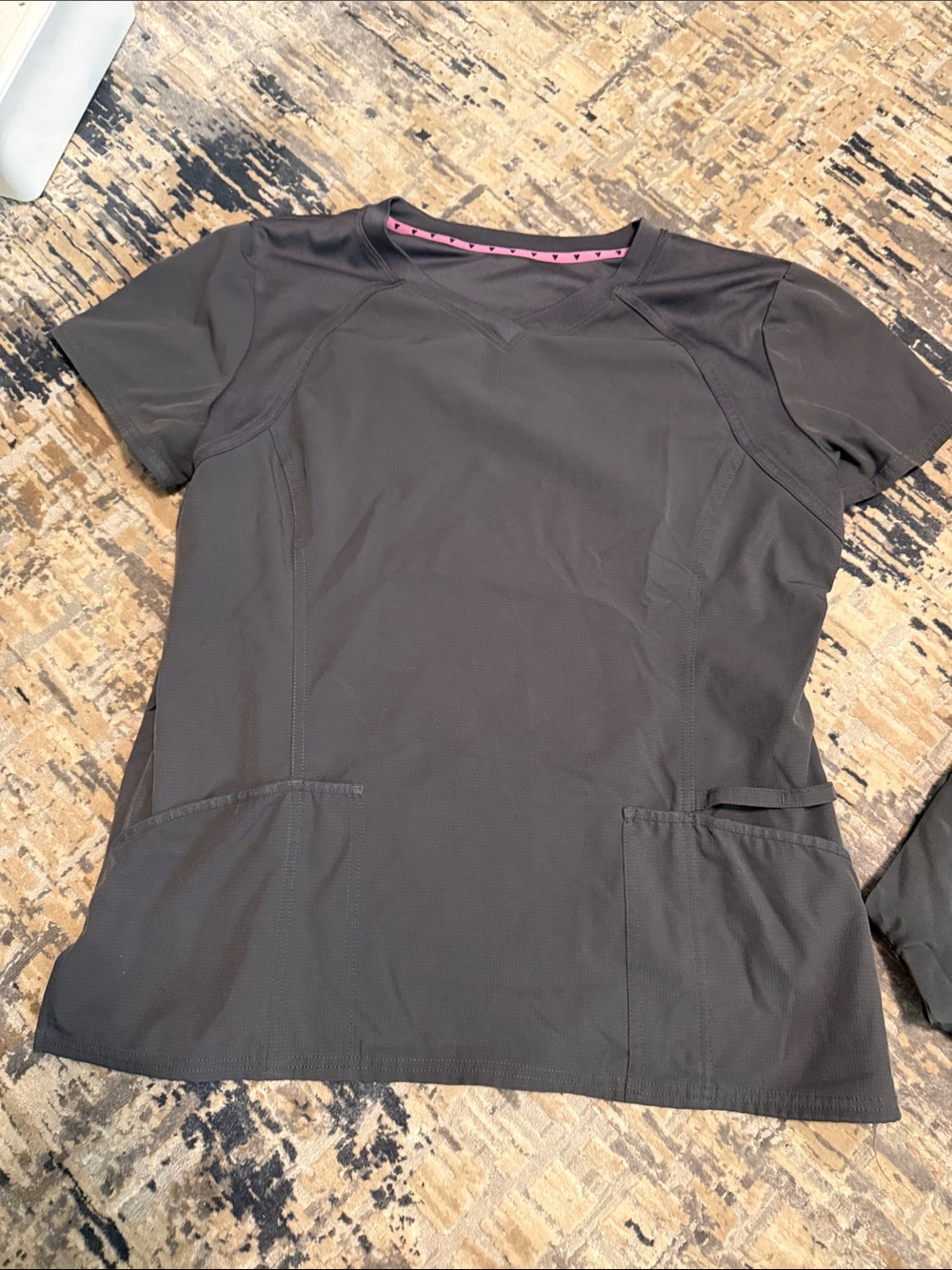 Women's PewterMedical Scrub Top with Pink Trim